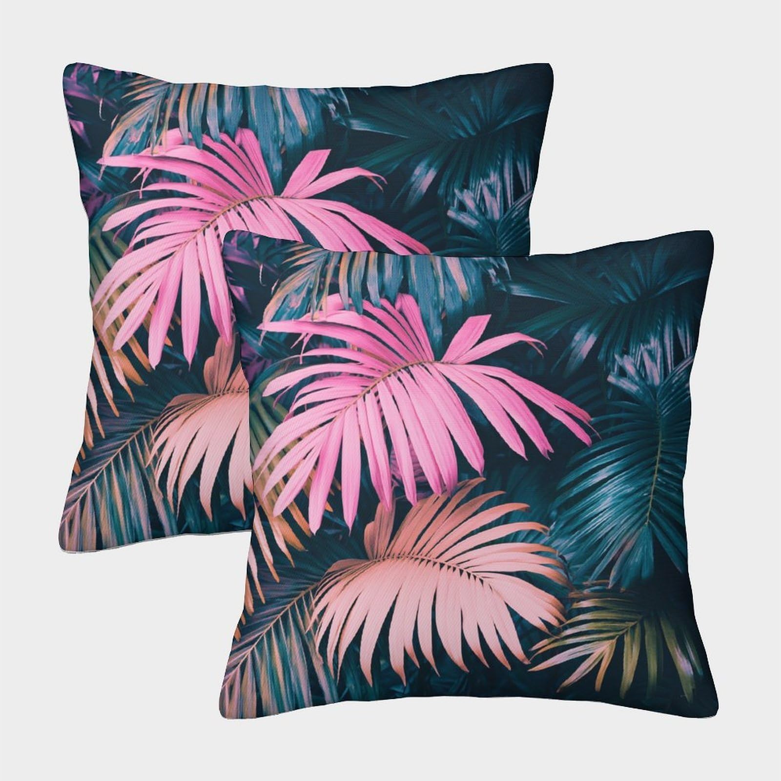 kaiyun 2 Pack Pink And Green - Palm Leaves Pillowcase 45x45cm, Cushion Cover,3D Digital Printing Bed Sofa Decorative