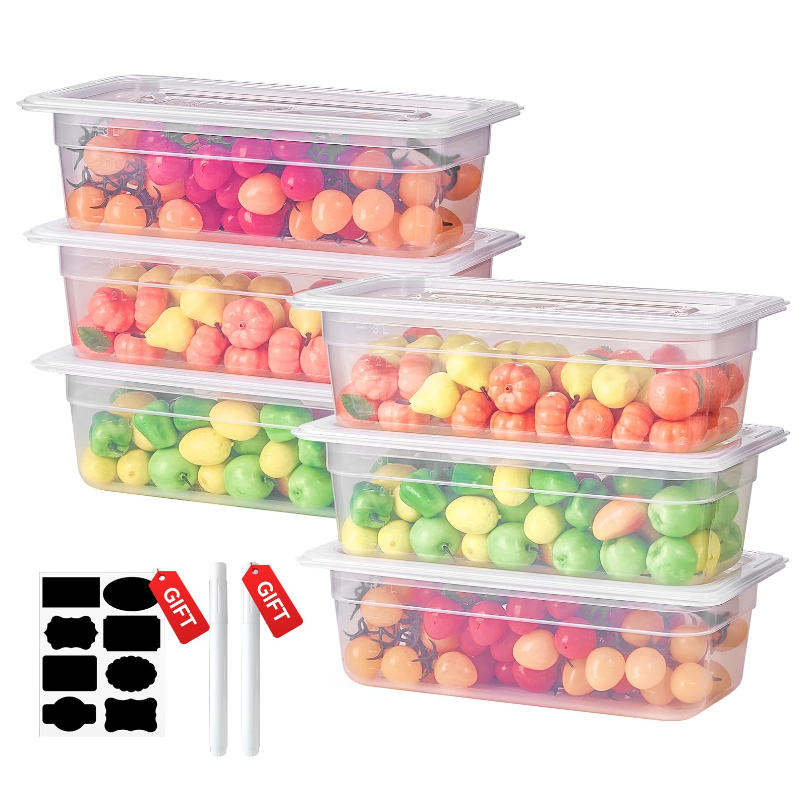 Recipientes translúcidos para alimentos NSF de tamaño 1/3 y 4 pulgadas: 9 piezas [sellado total] [resistente al calor y al frío] recipientes de almacenamiento de alimentos con tapas, contenedor de