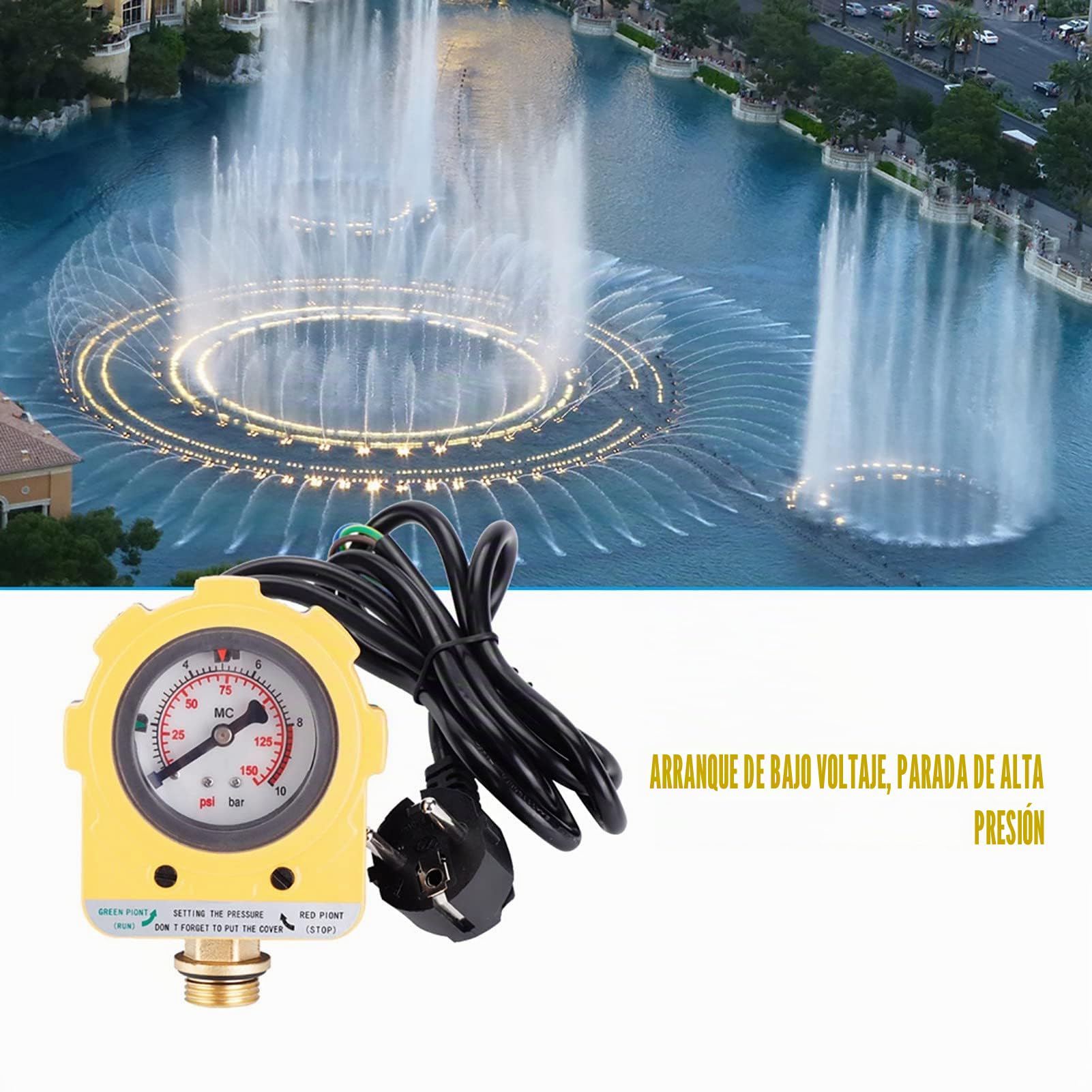 Estink Presostato Electrónico para Bomba de Agua 220V 10Bar, Interruptor Automático de Presión con Manómetro Ajustable, Protección Contra Marcha en Seco