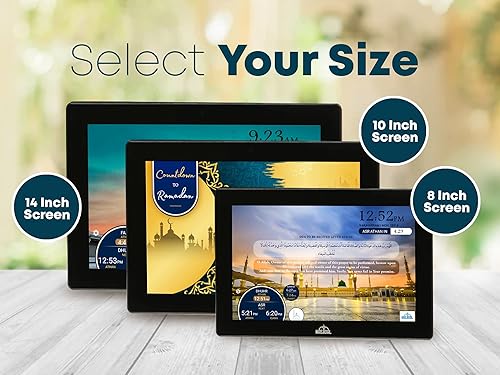 Miniatura 3 de Reloj Azan digital de 14" con WiFi, Pantalla táctil dinámica, Tiempos de oración mundial, Jugador completo del Corán, Arte islámico, Transmisión de