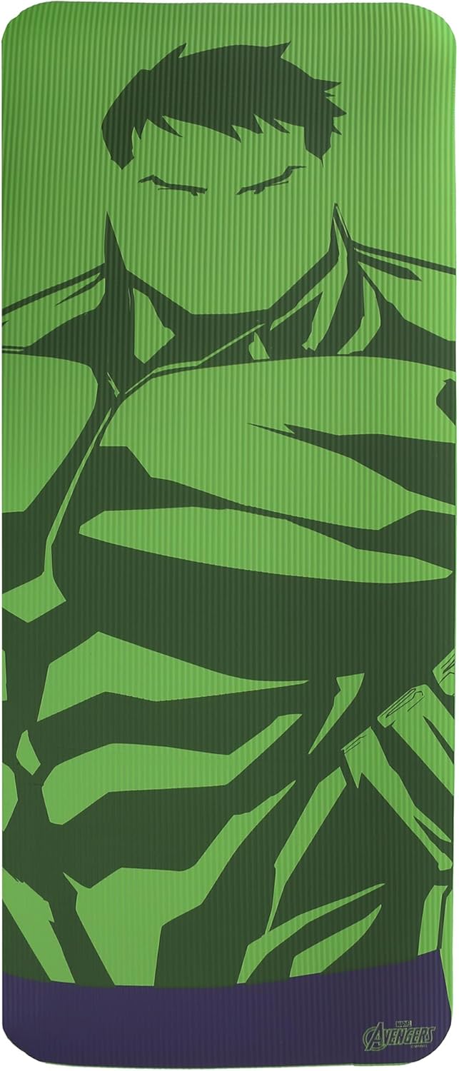 Marvel Hulk Kids Exercise Mat Non Slip, All Purpose NBR Fitness and Workout Mat for Boys and Girls, Green, 10 mm