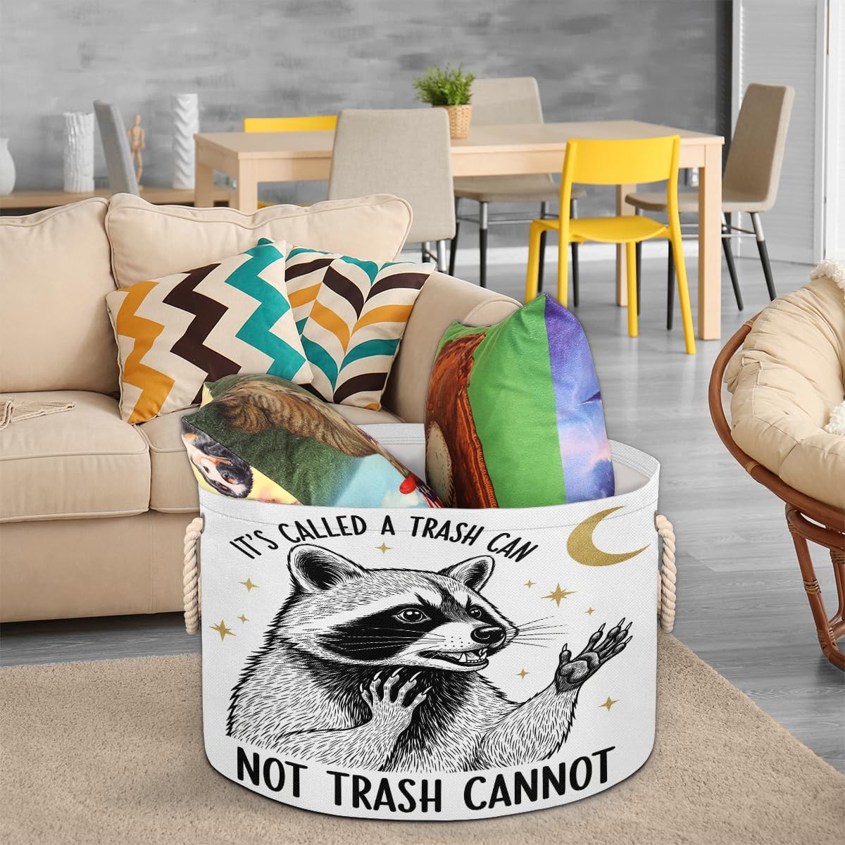 Large Storage Baskets - Raccoon Nursery Round Collapsible Organizer Bin Box Laundry Hamper for Kids Toys, Blanket, Bedroom Living Room Home Decor, Gift Basket, 19.4"x13.3"