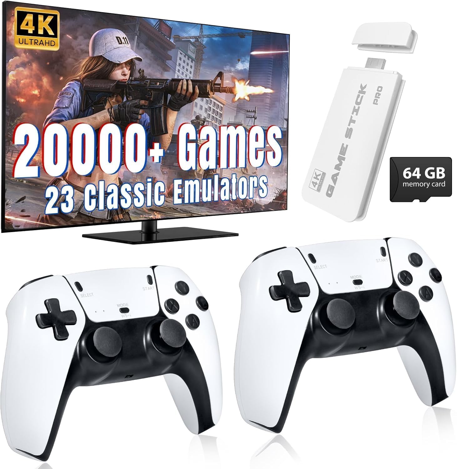 Wireless for TV HDMI Gaming Plug & Play Video Game 4K HD Game Stick| Wireless Stick with Game Built-in 21,000+ Games & 64Gb, 23 Emulators TV Gaming Console for All