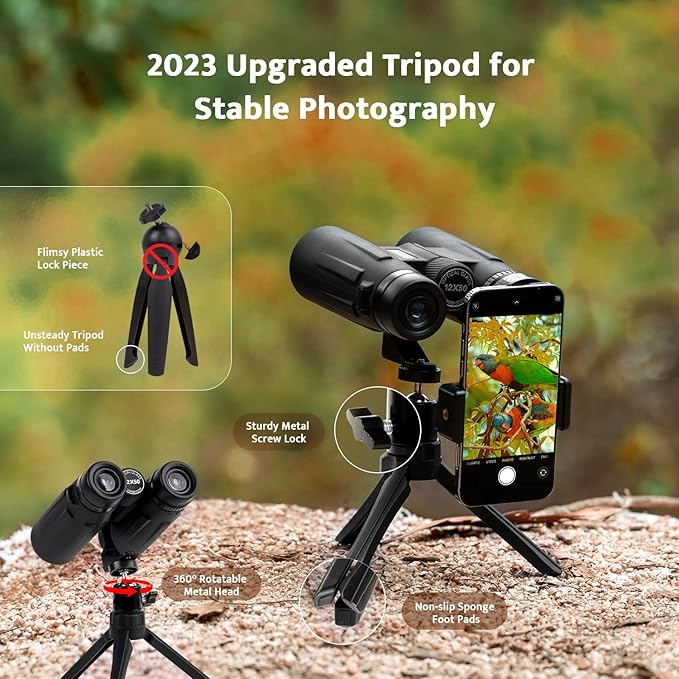 Usogood 12x50 High Definition Binoculars for Adults with Phone Adapter and Tripod