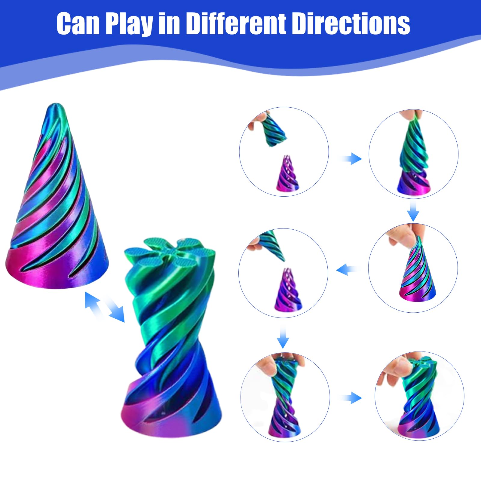 PLUSHCEWT 6 Stück Spiral Cone Fidget Toy 3D Gedrucktes Kegel Spielzeug Set, Pyramid Spirale Passthrough zur Stressabbau, Anti Stress Spielzeug für Konzentration, Fidget Toys Erwachsene (B)