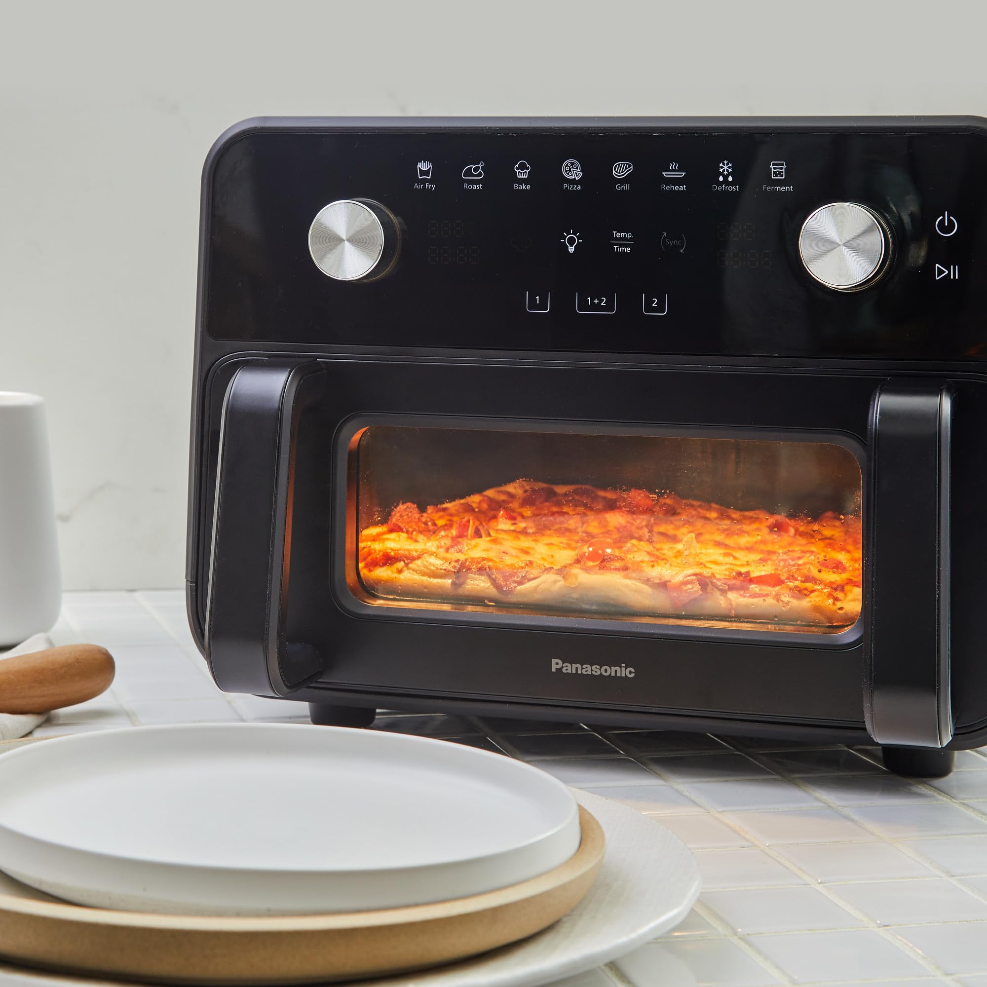 Panasonic NF-BC1000KXE Frytkownica beztłuszczowa Air Fryer Flex z okienkiem, 30°-230°C, 9,6 L, podwójny kosz, delikatna para, 8 programów, łatwe czyszczenie, czarna