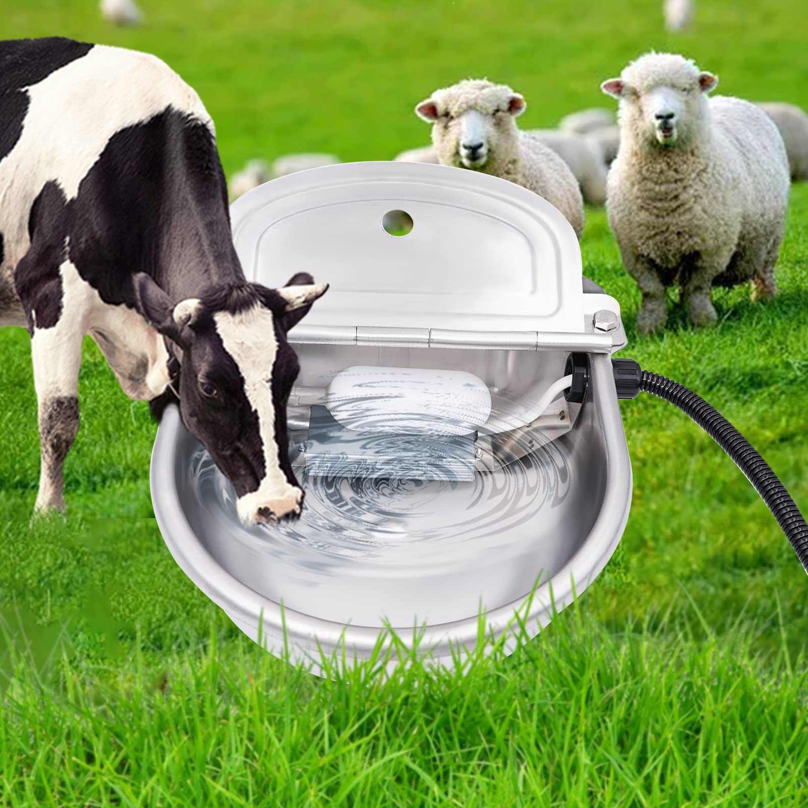 Bebedero Calefactable para Caballos 220V, Bebedero AutomáTico de Acero Inoxidable, Bebedero Congelable,con VáLvula de Flotador Ajustable, Apto para Bebederos de Ganado, Ovejas, Cabras y Perros