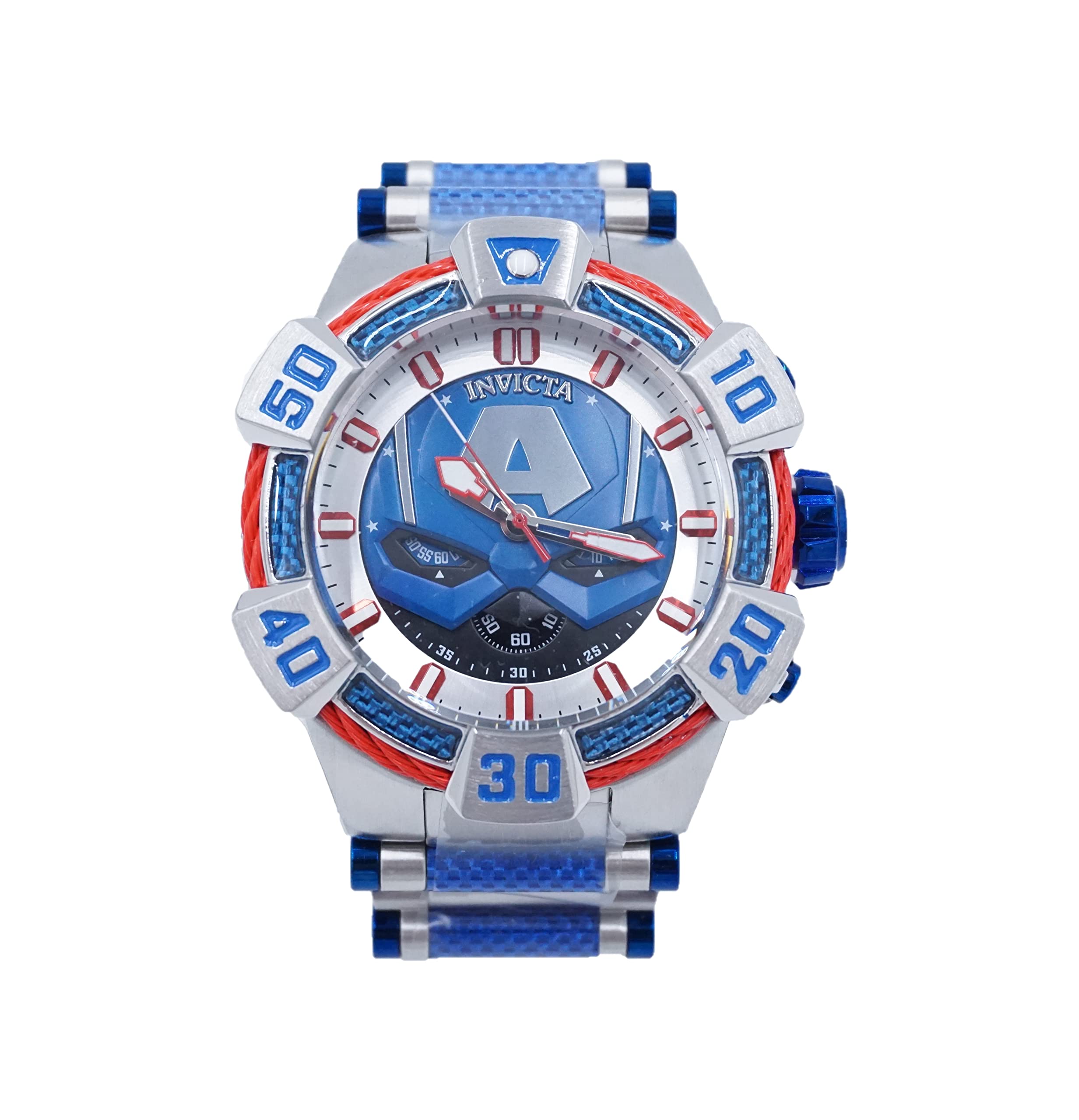 38367 Blue Dial Marvel Captain America Men`s 52mm Limited Blue Carbon Fiber Watch, Blue
