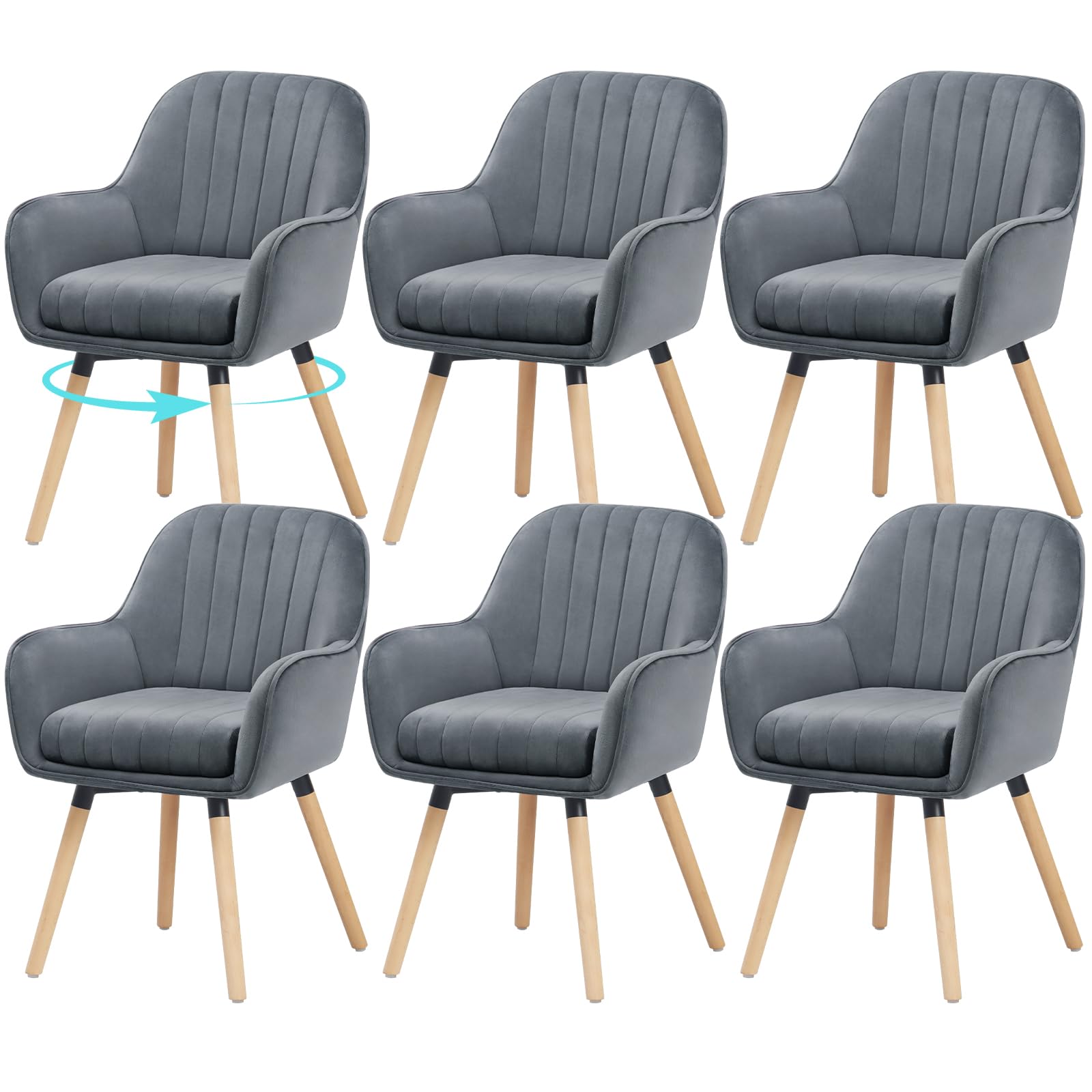 ELUCHANG Esszimmerstühle, 360° Drehbar, 12cm Dicke Polsterung Stuhl mit Hohen Armlehnen, Samt, bis 150 kg Belastbar, für Schlafzimmer Küche Wohnzimmer