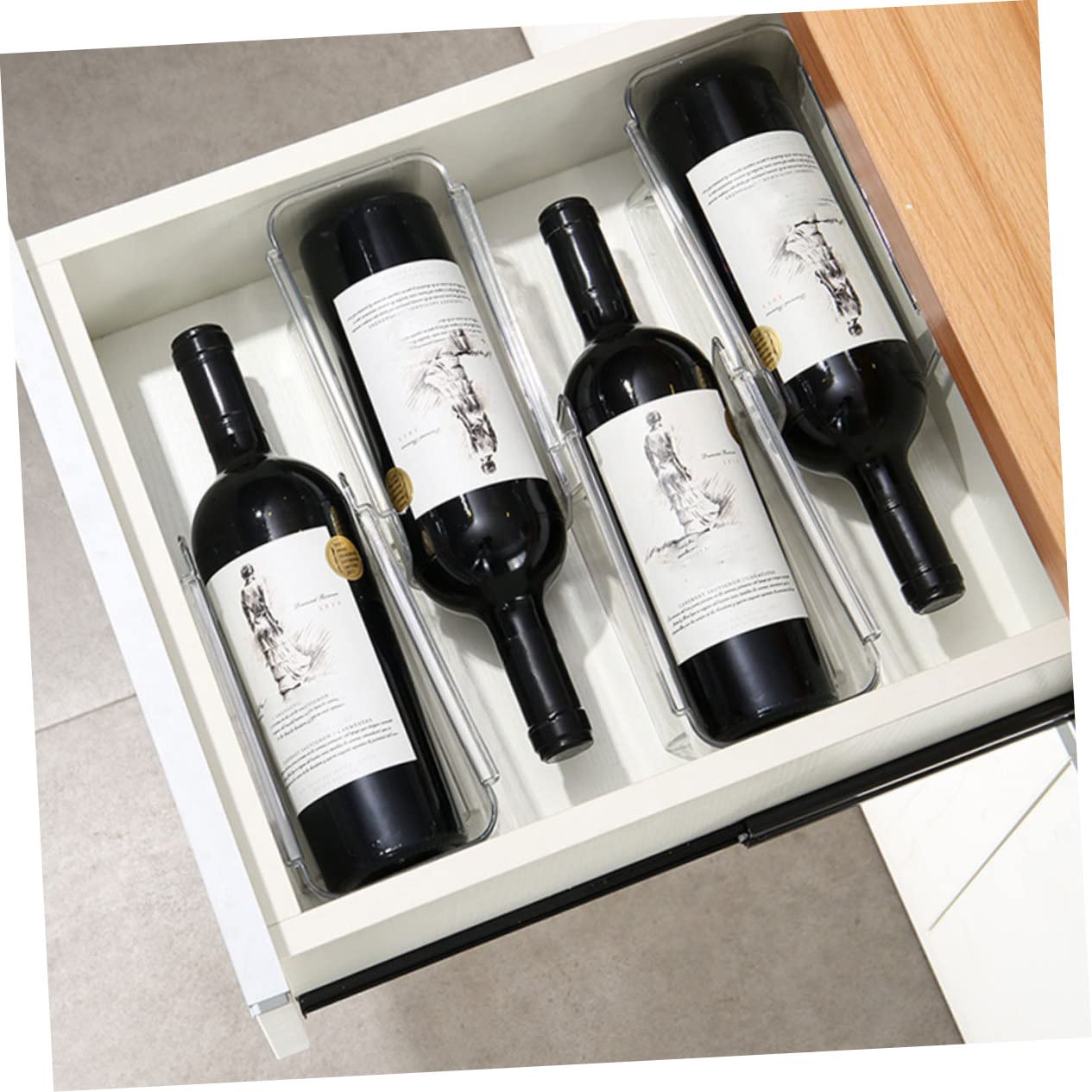 2 estantes apilables para vino, contenedor de almacenamiento transparente para botellas de vino, bebidas y agua, ahorro de espacio para el hogar, bar, oficina y comedor