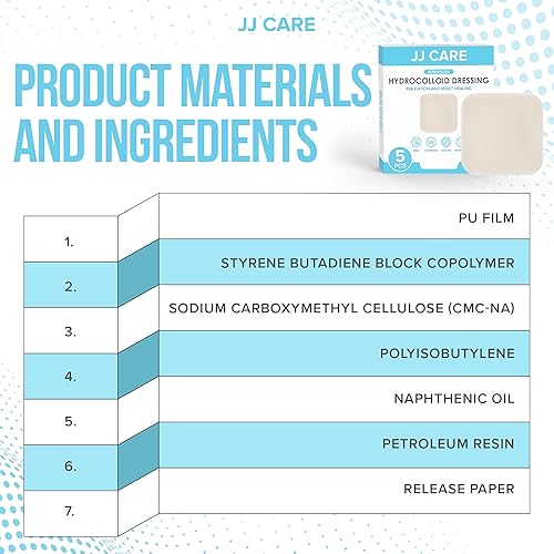 Miniatura 9 de JJ CARE Apósito hidrocoloide de 6 x 6 paquete 5, vendajes hidrocoloides grandes de 0.014 in de grosor sin borde, apósito hidrocoloide fino