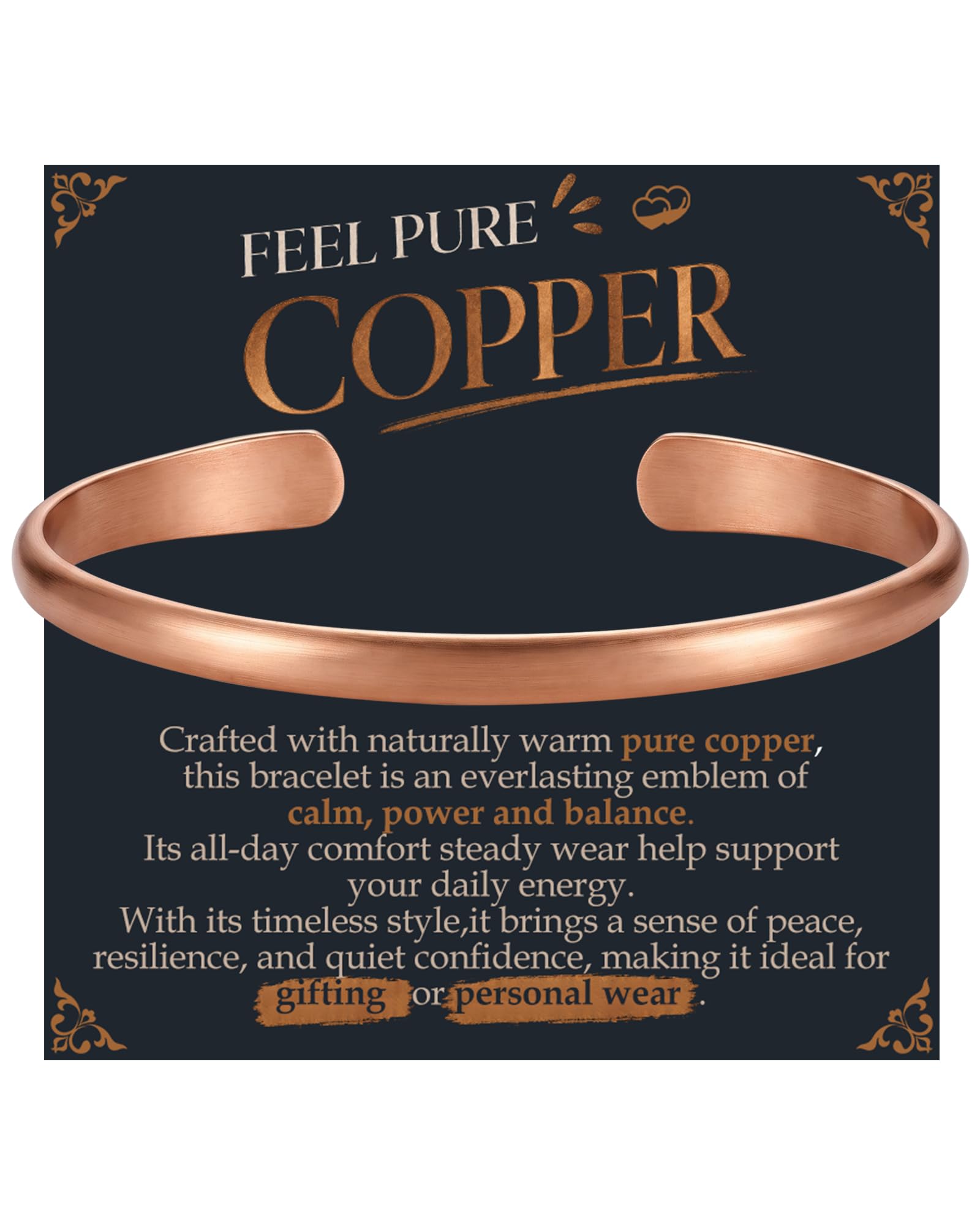 Jeracol Pulsera de cobre para mujeres y hombres, 100% cobre puro sólido