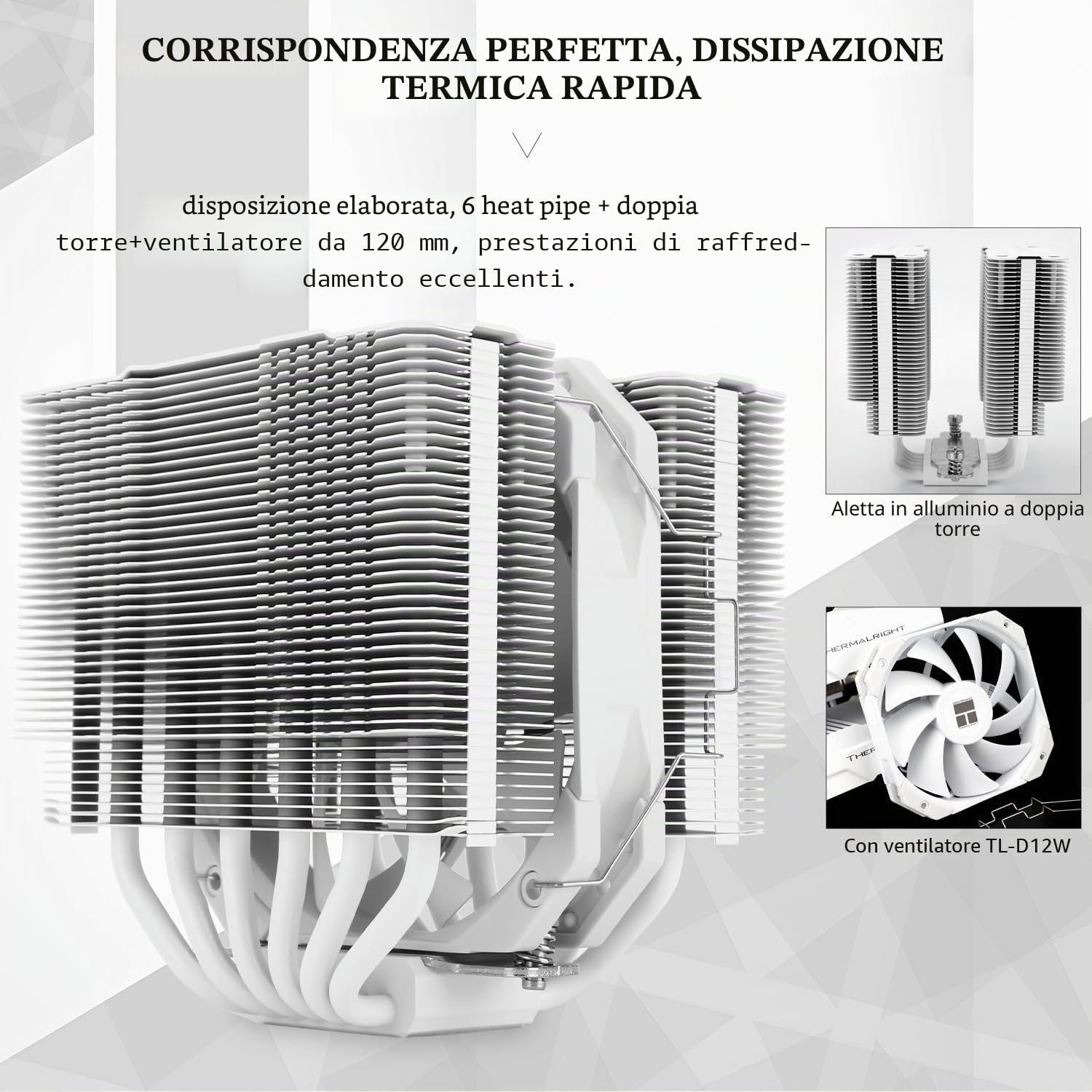 Thermalright Peerless Assassin 120 MINI White CPU, 6 heatpipes, 120 mm, ventola PWM TL-D12W, altezza 135 mm, raffreddamento a doppia torre, per AM4/AM5/Intel LGA 1851/1700/1150/1151/1200/2011