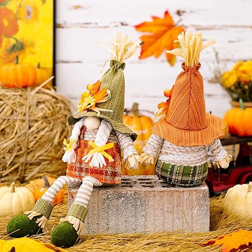 Miniatura 5 de Figuras de gnomos de peluche de cosecha de otoño, 2 piezas de gnomos de peluche decorativos de Acción de Gracias para decoración de mesa de bandeja