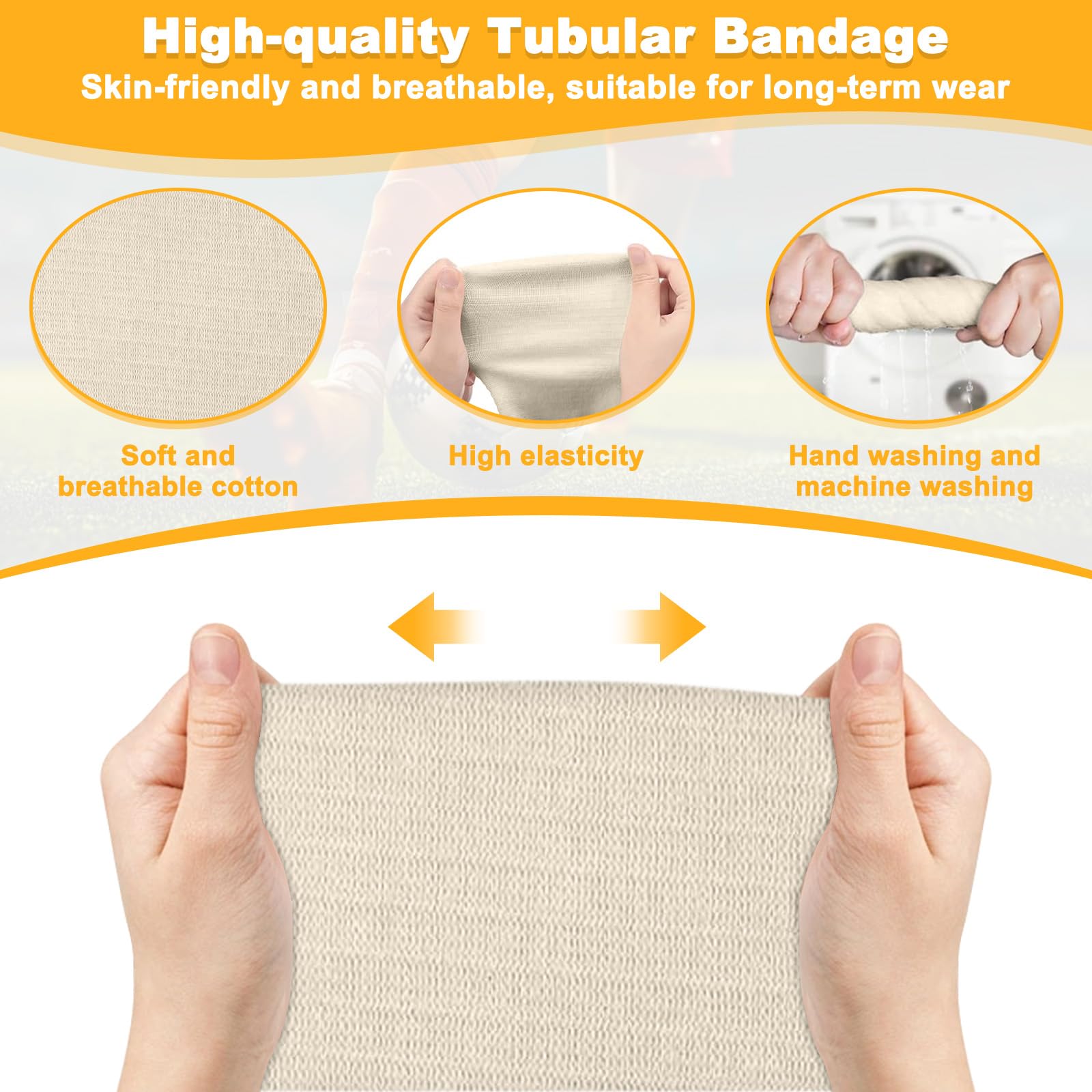 Vendas Tubulares 7.5cm x 10m, Vendaje Soporte Elástico Brazo y Piernas, Rollo Gasa de Algodón Fundido Tubular Compresión, Bandage Manga Transpirable para Rodilla, Brazos, Tobillo, Pierna, Muñeca