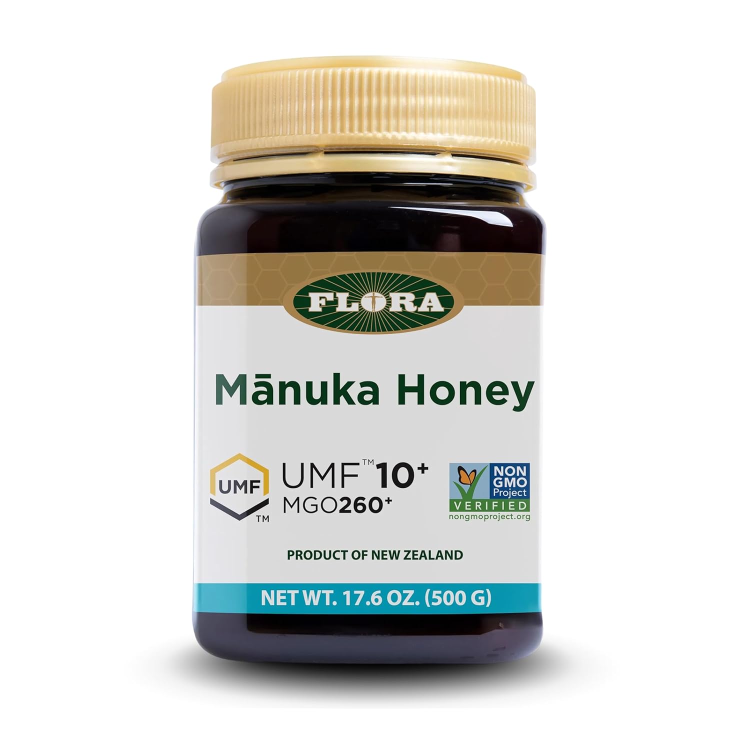 Flora - Mānuka Honey MGO 250+/10+ UMF, New Zealand Honey, 100% Traceable MGO,Natural Healing, Sore Throat Relief, Aids Digestion, 17.6-oz. Jar