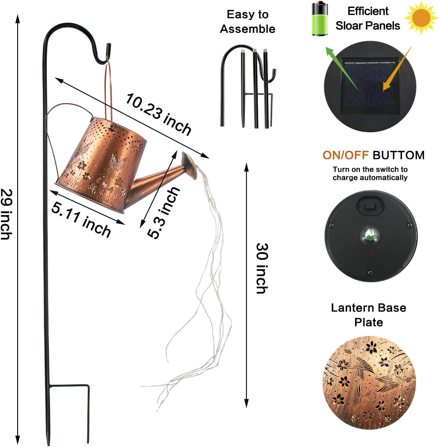 Solar Watering Can Outdoor Lights Garden Decor,Hummingbird Hanging Lantern Waterproof Landscape Lights Outside Decoration for Yard Porch Patio Pathway Gardening Gifts(with 32 inch Shepherd Hook)