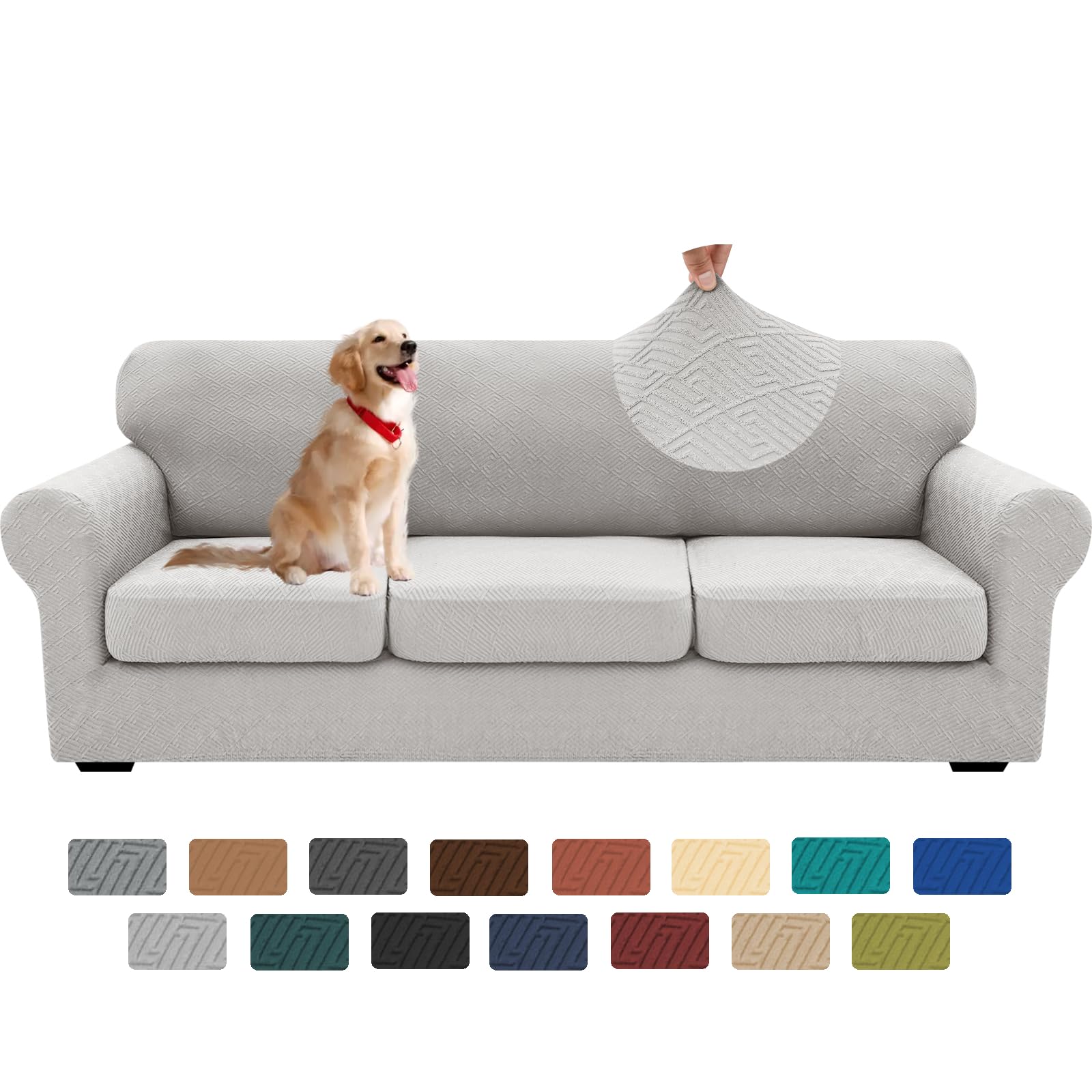 XINEAGE 2023 Newest 4 Pieces Extra Large Couch Covers for 3 Cushion Sofa Super Stretch Sofa Cover for 3 Large Seat Cushion Universal Slip Cover for Living Room (Silver Grey), 91"-110"(3 Cushions)