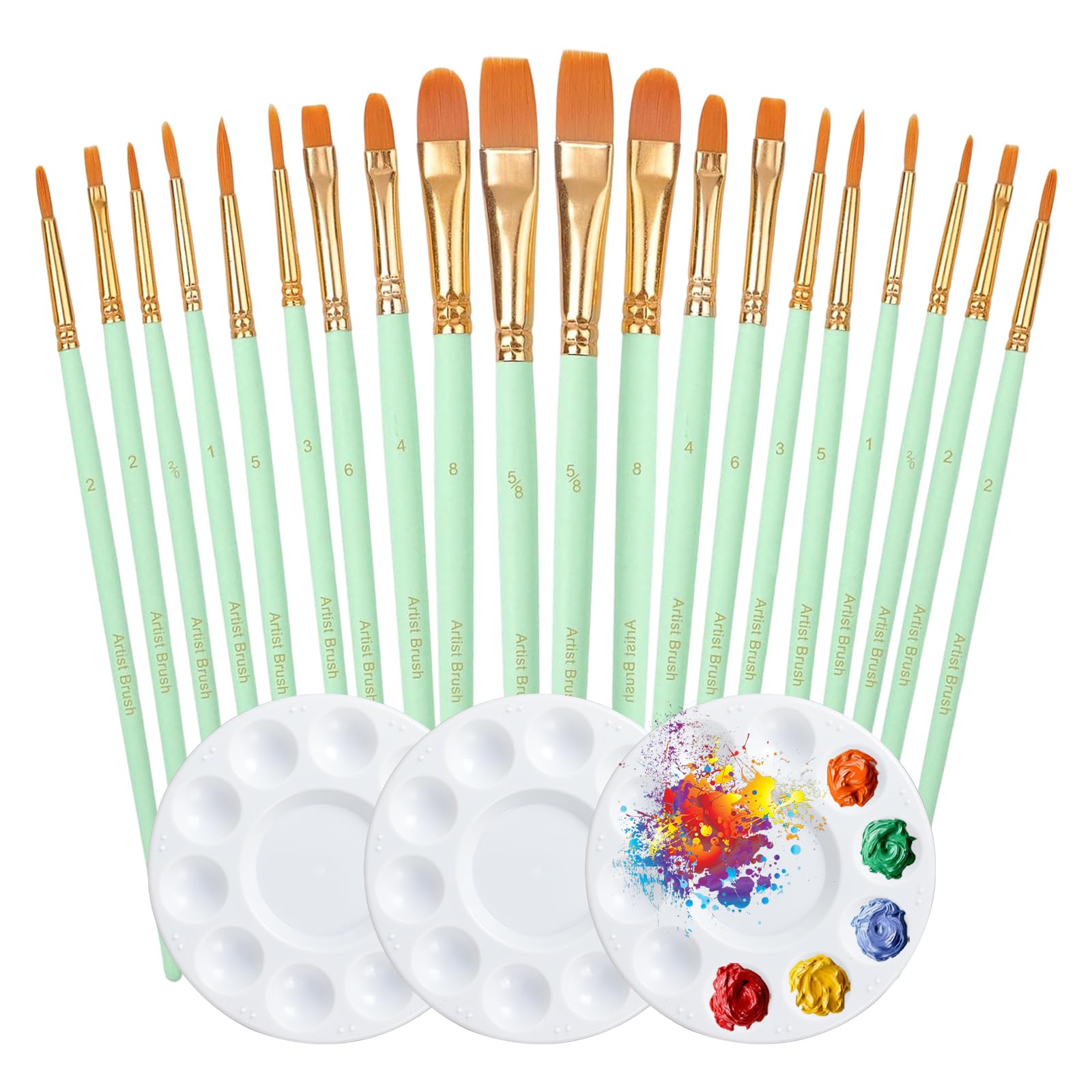 Paint Brushes, 20 Pcs Face Paint Brushes Set 3Pcs Palettes for Children Watercolor, Acrylic and Oil Painting Suitable for Decorations, Models, Figurines, Nail Art