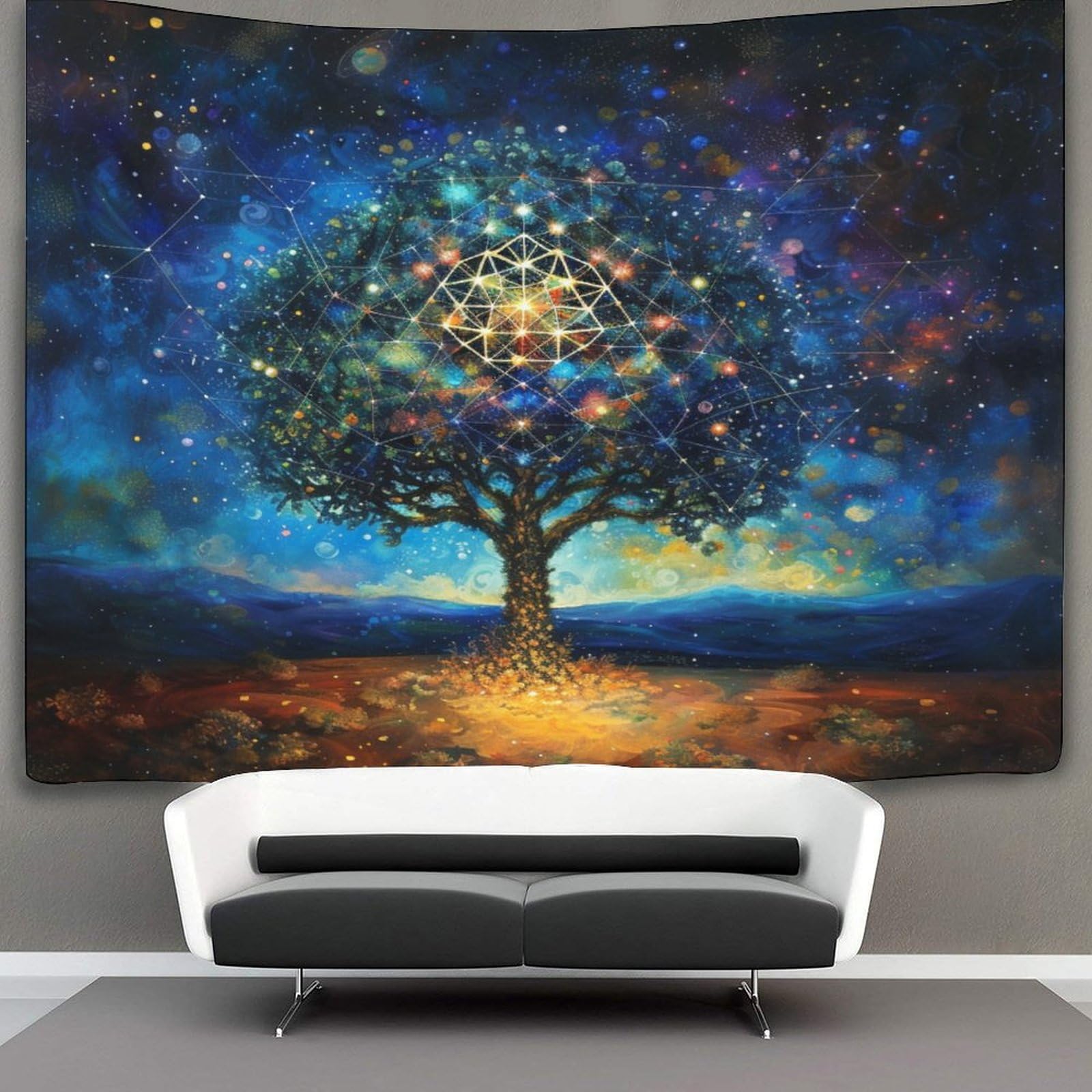 kaiyun Cosmic Tree Tapestry Wall Hanging Plant Wall Art for Living Room Bedroom Dorm 150cmx200cm