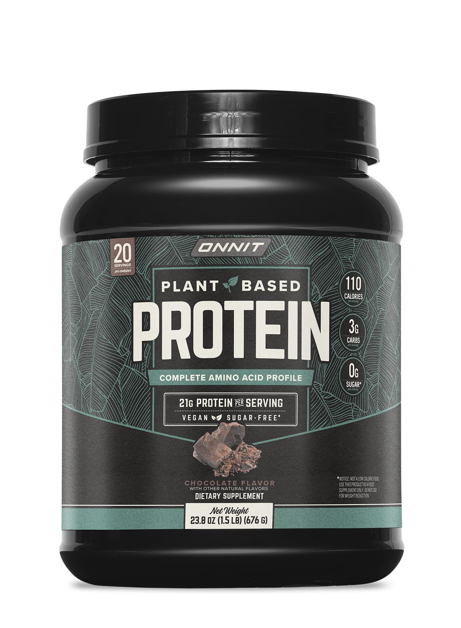 ONNIT Proteína en polvo de origen vegetal, sabor a chocolate, 21 g de proteína por porción, suplemento dietético vegano y sin lácteos con 20 porciones por envase, 23.8 oz