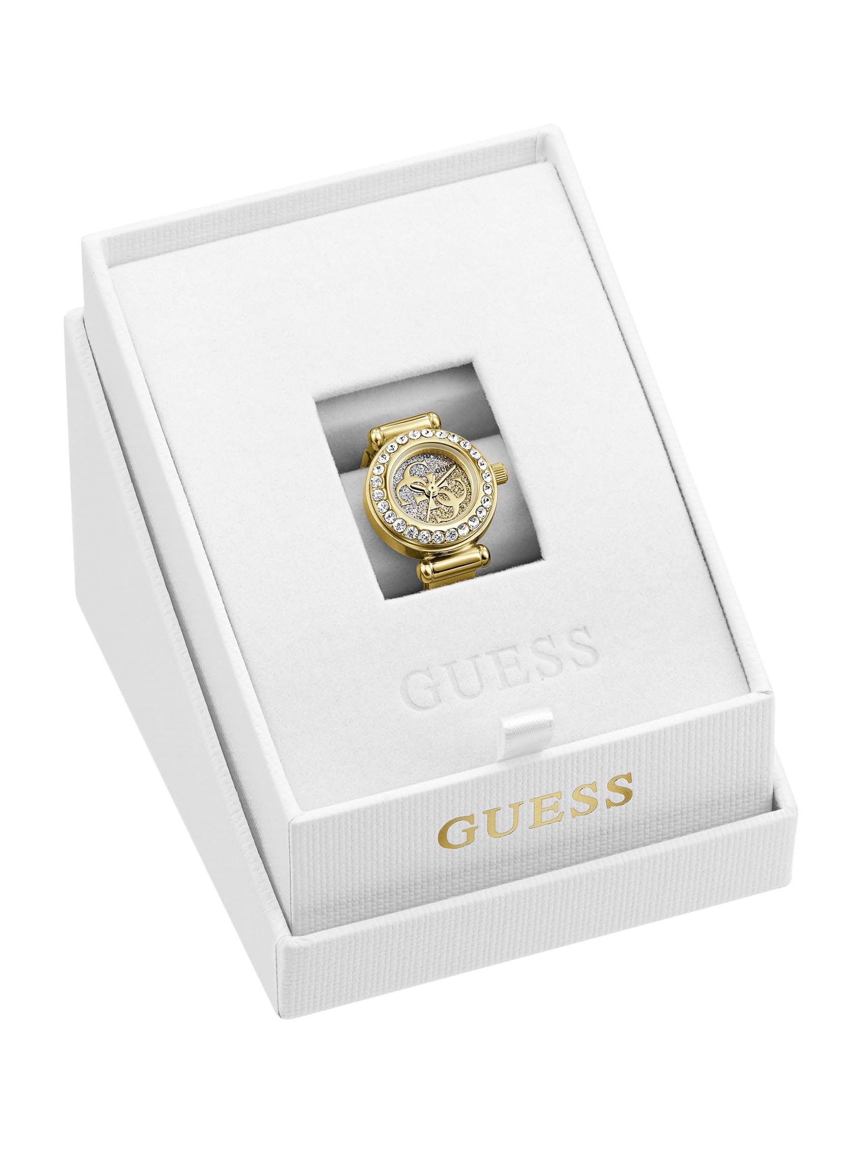 Guess Anna Damen Armbanduhr, Quarz Analog, Edelstahl, 18mm, Edelstahlarmband, Gold, 3 bar, Zifferblattfarbe: Gold/Silber, GW1022L2
