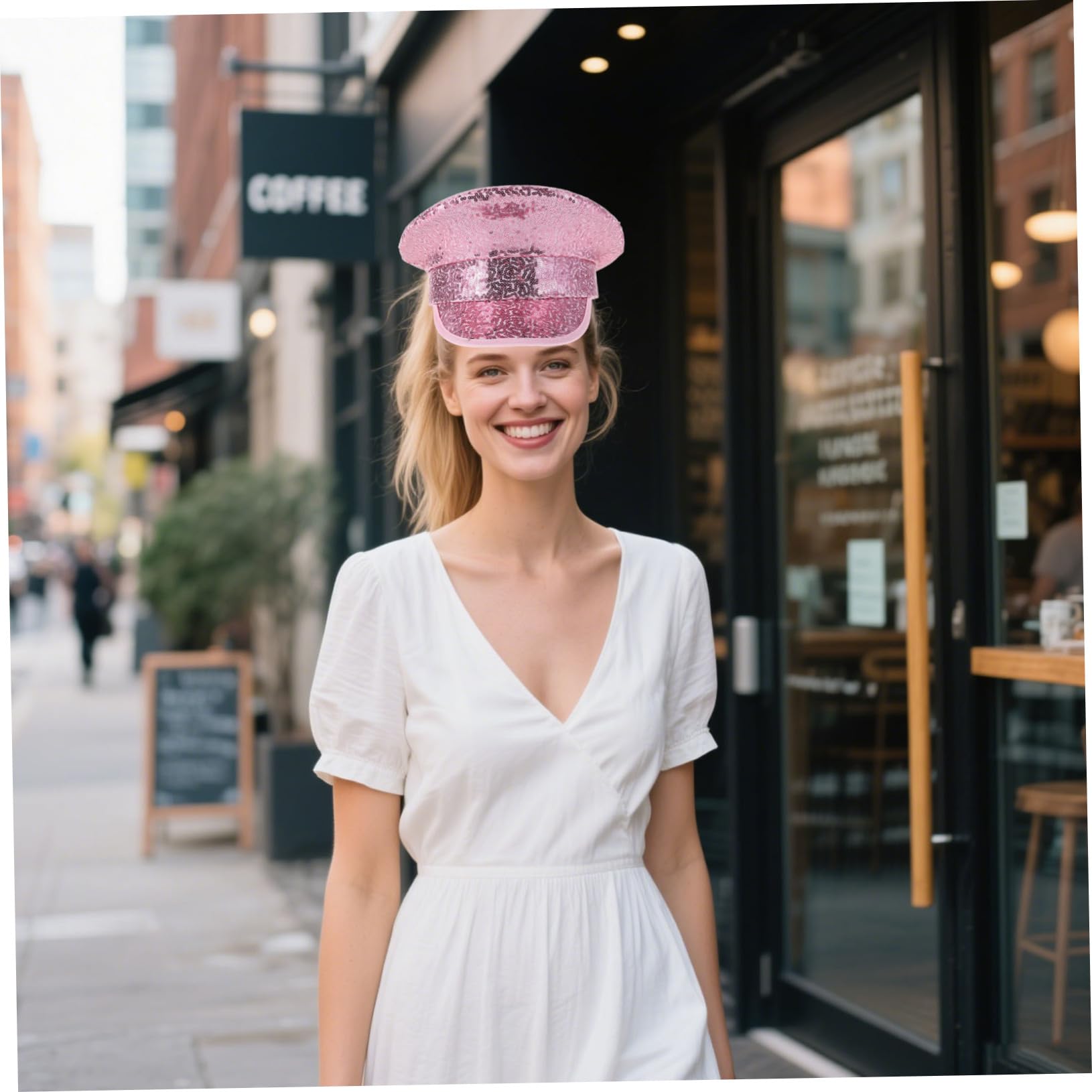 Cappello da Capitano Paillettes Rosa, Tesa Larga, Donna, Festa Estiva | Poliestere Leggero, Facile da Pulire, Stile Vintage, per Uscite All'aperto e Gite in Vela