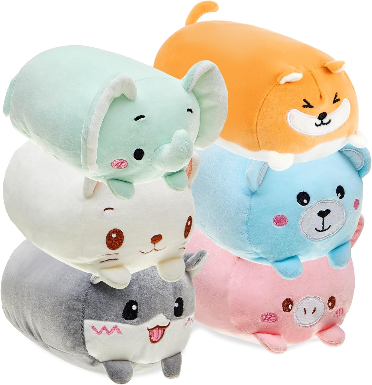 Leitee 6 Pcs Stuffed Animals Plush Bulk 8 Inch Cute Plushies Toys Plush Pillow for Boys Girls Birthday Gifts Box Toys for Classroom Prize Kids Party Favors Valentines Gifts in Bulk (Cute Animal 2)