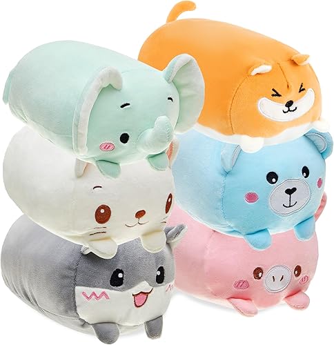 Leitee 6 piezas de animales de peluche a granel de 8 pulgadas, lindos juguetes de peluche para niños y niñas, caja de regalo de cumpleaños, juguetes