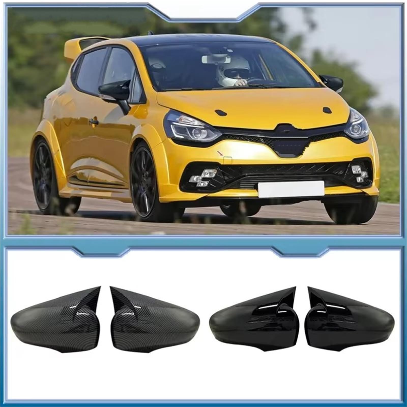 Alloggiamento retrovisore Copri Specchietto Laterale Bat Per Clio 4 IV 2012-2020 Accessori Auto RS GT Nero Lucido Tuning Bat Design Calotte Specchietto(Carbon fiber pattern)