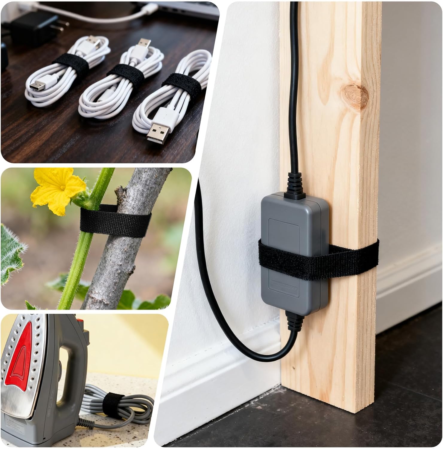 Cable Ties Reusable Straps, Cord Organizer for Electronics, Wire Management, Headphone and Computer Cable Keeper