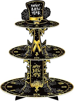 2025 Happy New Year Cupcake Stand 3-Tier Round Cupcake Stand New Years Eve Cake Stand Party Supplies New Year Table Decorations