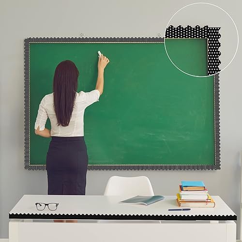 Miniatura 6 de durony Paquete de 4 tableros de anuncios negros de 131.2 pies, bordes decorativos de regreso a clases, bordes para tablón de anuncios para