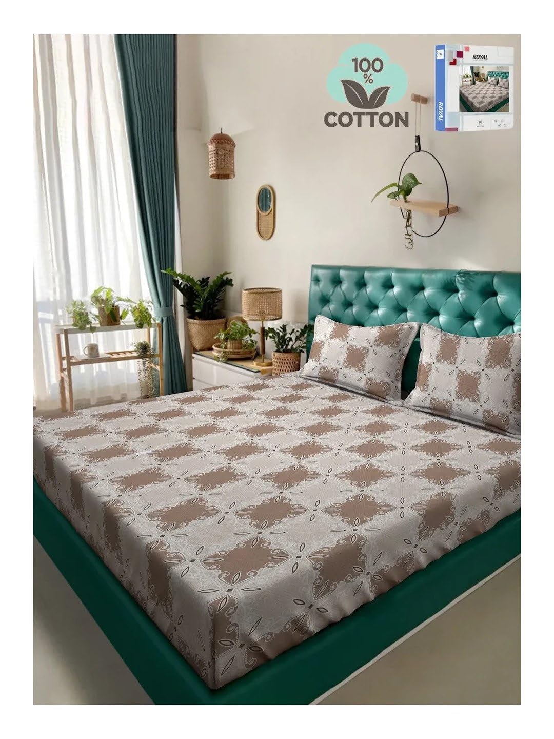 Klotthe Brown Floral 400 TC Pure Cotton Double Bedsheet Set in Book Fold Packing-picture-16