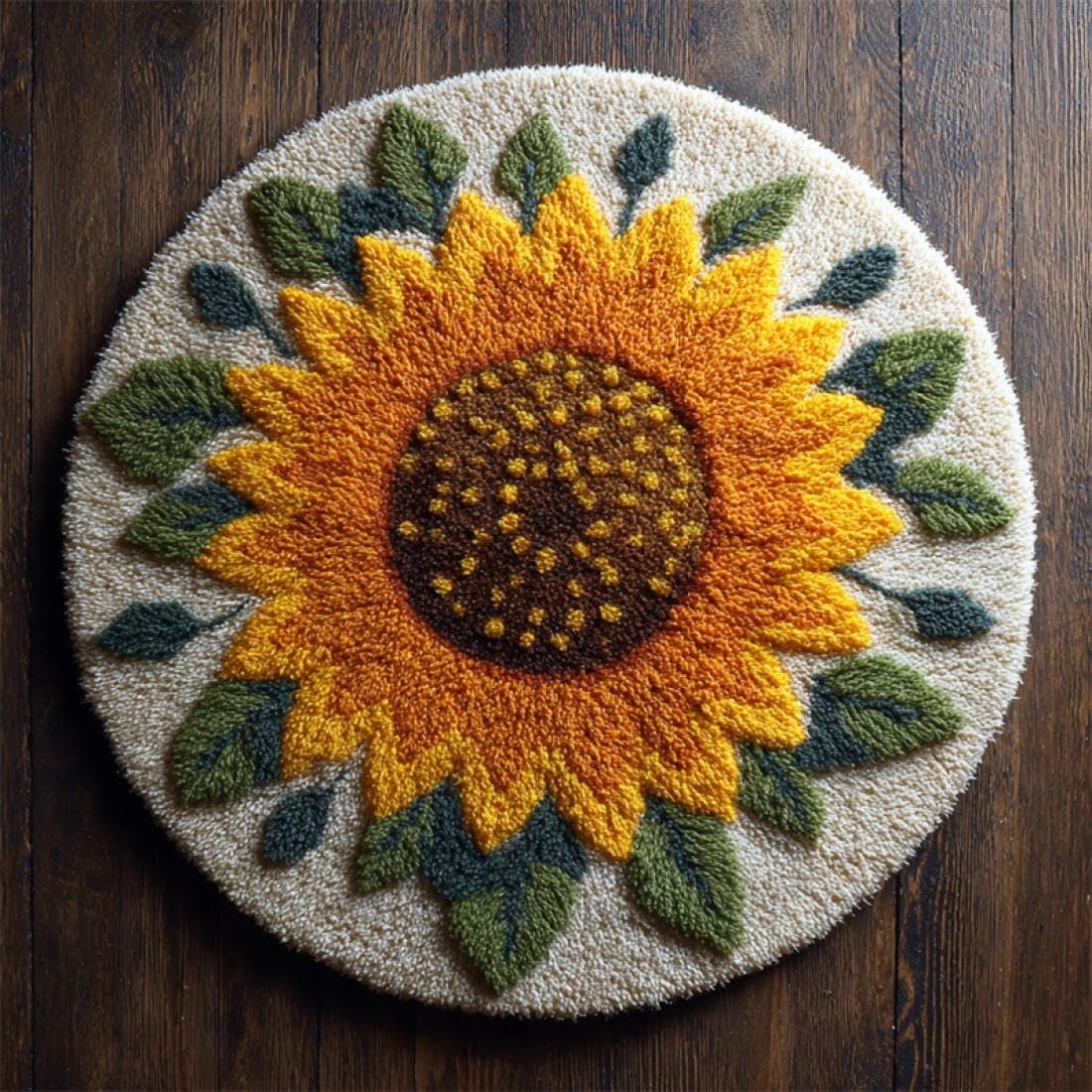 Rqwybcaxn DIY Latch Hook Rug Kit for Teens Flower Embroidery Kit Cartoon Sunflower 80x80cm Round Tapestry with Crochet Hook Study Craft Gift