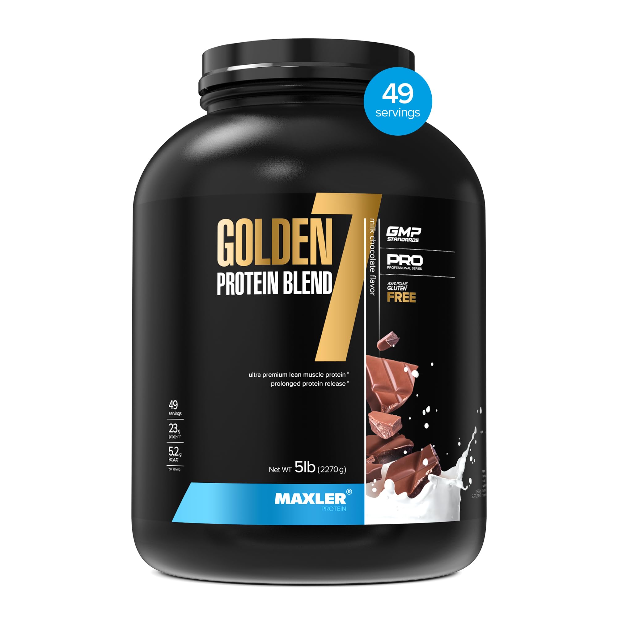 Maxler Golden 7 Protein Blend - Protein Powder for Muscle Gain & Recovery - Milk Chocolate Protein Powder 5 lb Milk Chocolate 5 Pound (Pack of 1)