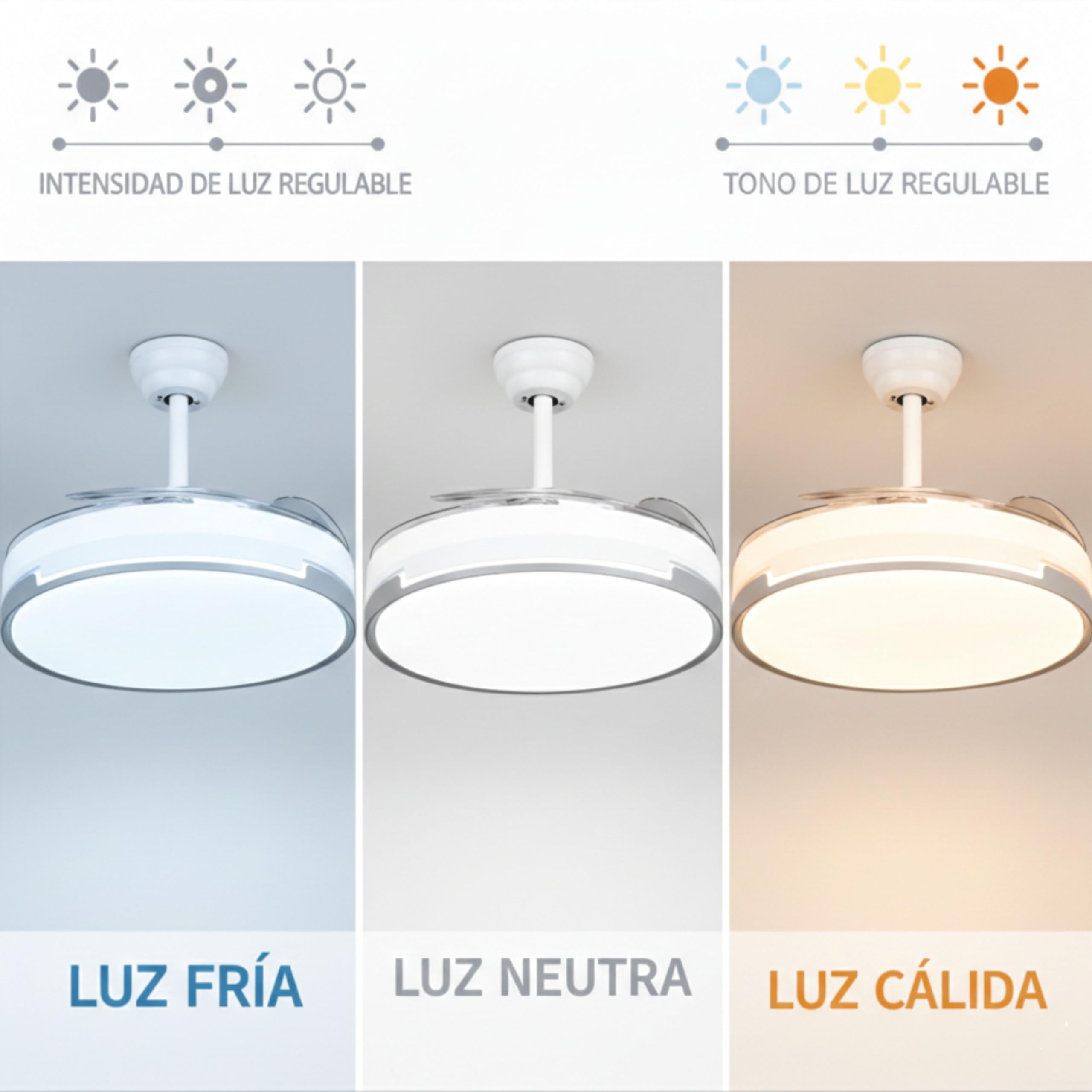 Ventilador de Techo Led 72W, Regulable en Intensidad y en Tono de Luz de Fria a Cálida, 4 Aspas Retráctiles, Mando a Distancia y APP para Móvil, Motor DC Ultra Silencioso, 6 Velocidades (blanco) — view 3