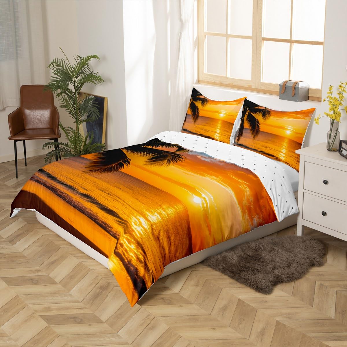 Amazon｜Erosebridal ビーチ寝具セット ツインサイズ ヤシの木の葉