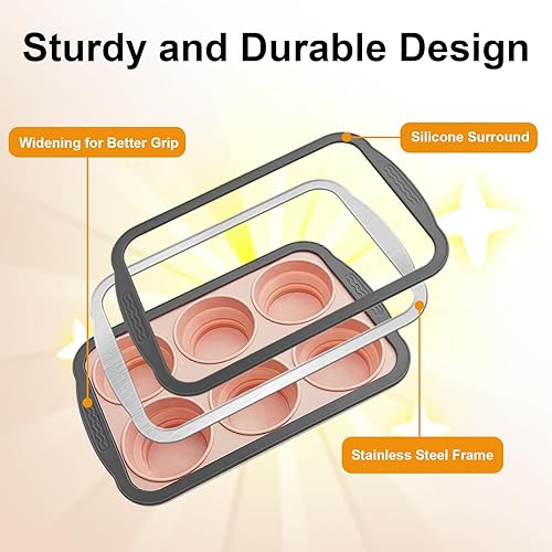 Miniatura 3 de Molde de silicona para magdalenas para hornear con marco reforzado de metal, molde para magdalenas de tamaño regular, bandeja de magdalenas de