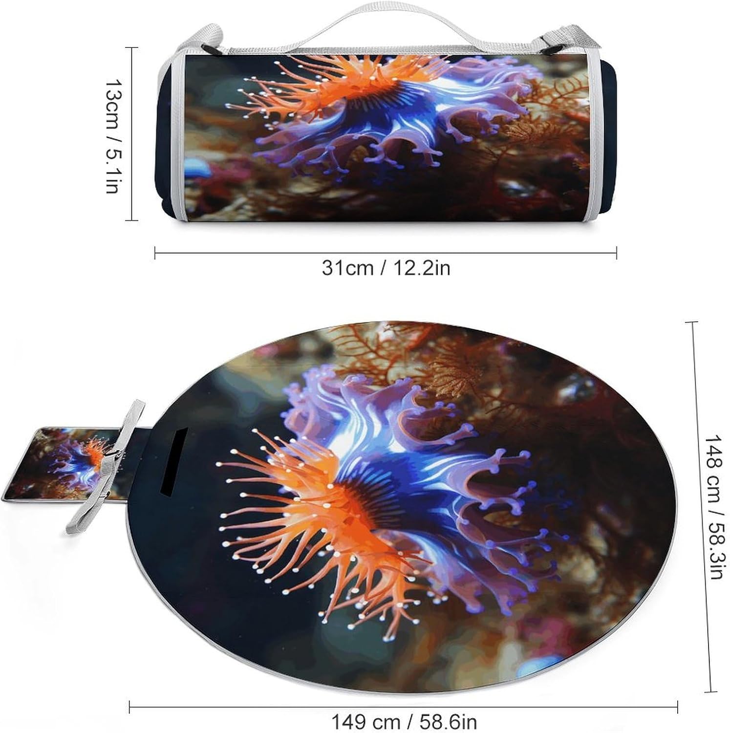 Nudibranch Picnic Mat Lightweight Waterproof Picnic Blankets Extra Large Picnic Outdoor Blankets Foldable Sandproof Beach Blanket for Park Beach Camping Courtyard 58.3''x58.3''