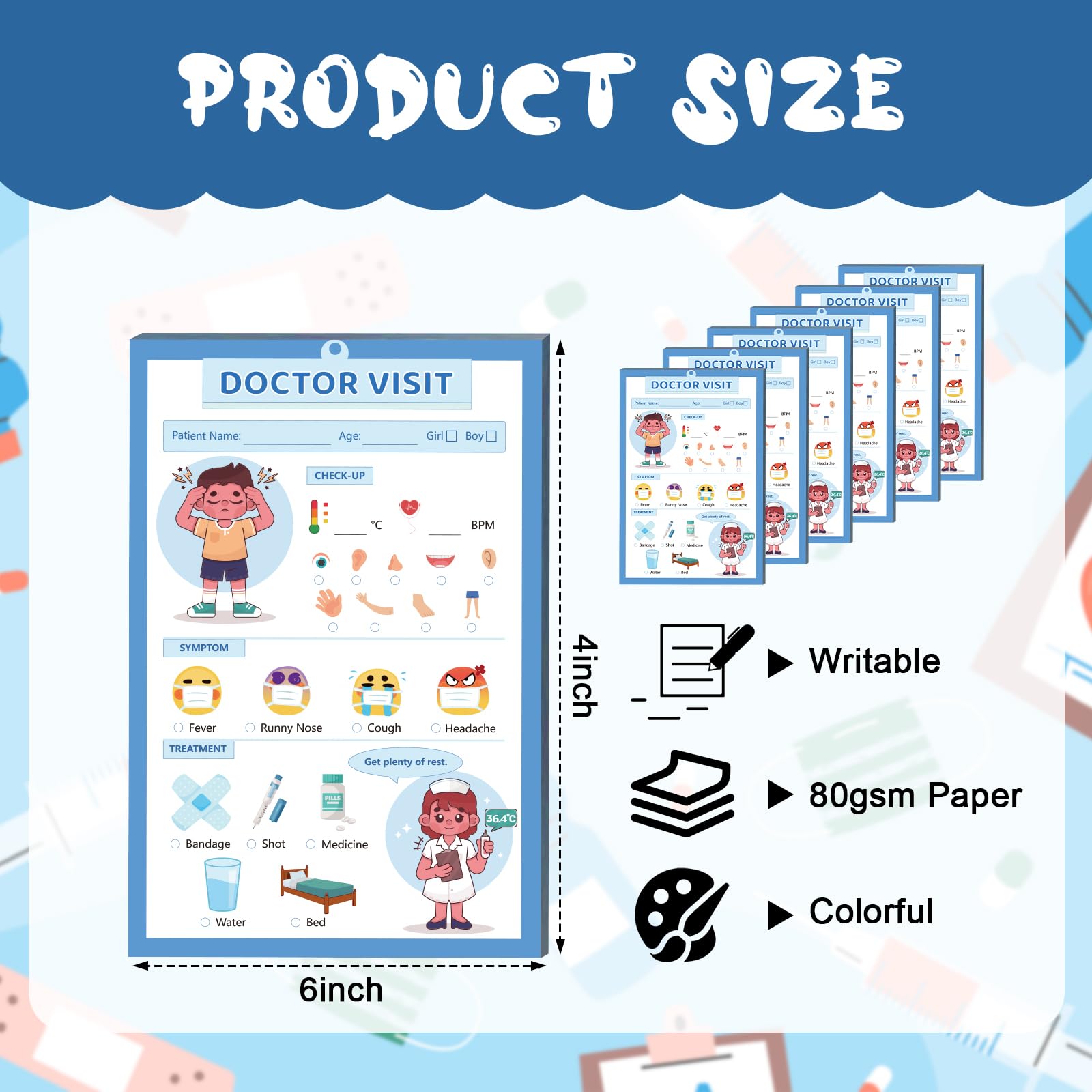 6 PCS Pretend Play Doctor Notebook 4X6 Inch Kids Pretend Play Notepads Doctor Visit Notepad Playtime Notepads Variety Role Play Game Accessories Doctor Role Play Note Book for Toddlers (Doctor Visit)