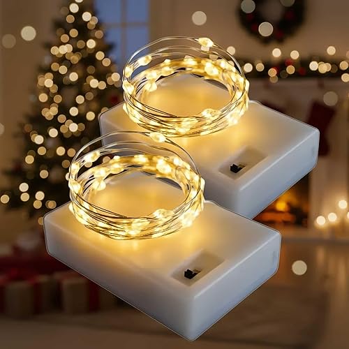 Miniatura 10 de QBIS Luces de Navidad de color blanco cálido a pilas con modo de temporizador, 40 luces micro LED, 6.5 pies, luces de hadas de alambre plateado para