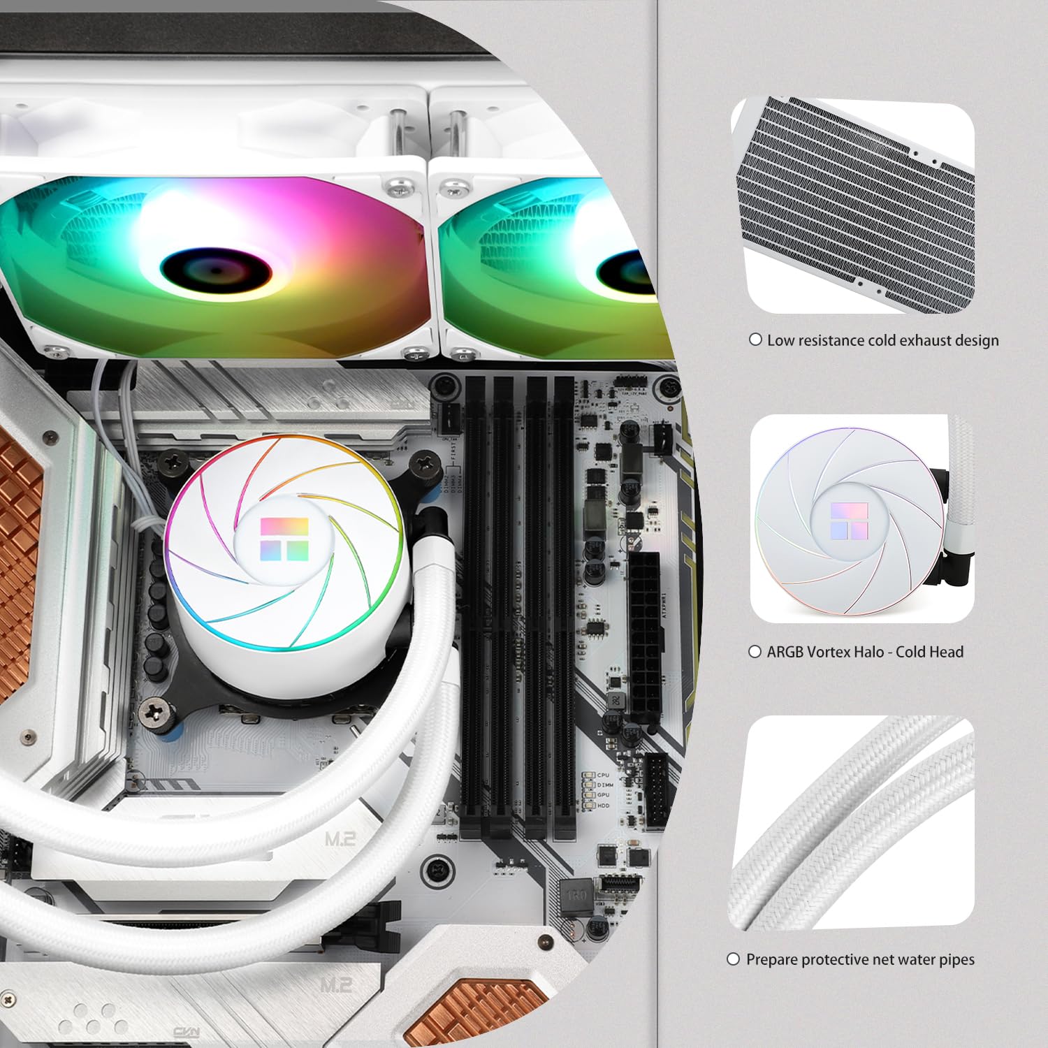 TR-Thermalright AQUA ELITE 240 Bianco ARGB Liquid CPU Cooler, 240 mm Aio Cooling, doppia ventola PWM Low Noise-ARGB, per AMD AM4/AM5, Intel LGA1851/1700/115x/1200/2011(bianco)