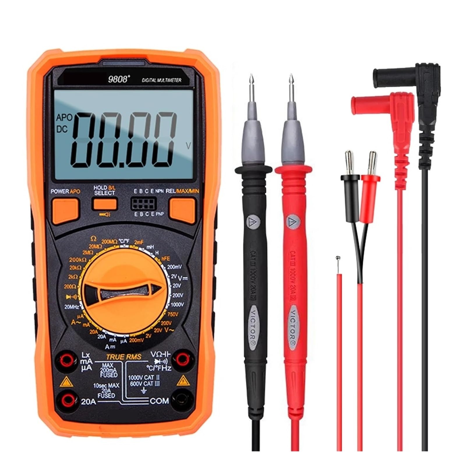 9808+ Multímetro Digital Inductancia 20H Capacimetro De Alta Precisión 2000uF Medición De Temperatura De Frecuencia De 20MHz con LCR