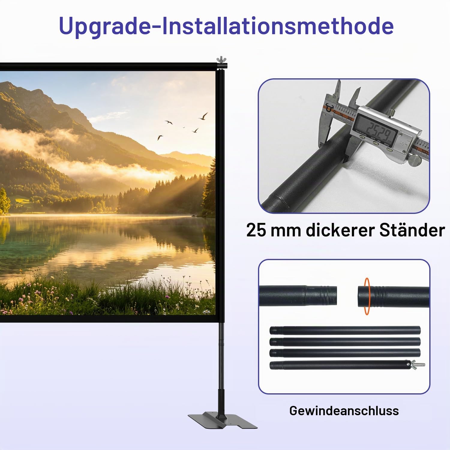 120Beamer Leinwand mit Stativ, rutschfest Projektorleinwand mit Tragetasche | 16:9 Full HD Faltbarer Beamer Leinwand, Projektion Leinwand mit Stand ür Heimkino, Büro und Camping
