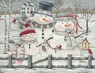 Rustic Pallet Art The Snow Family Wooden Wall Hanging, 9"X12" Decorative Plaque