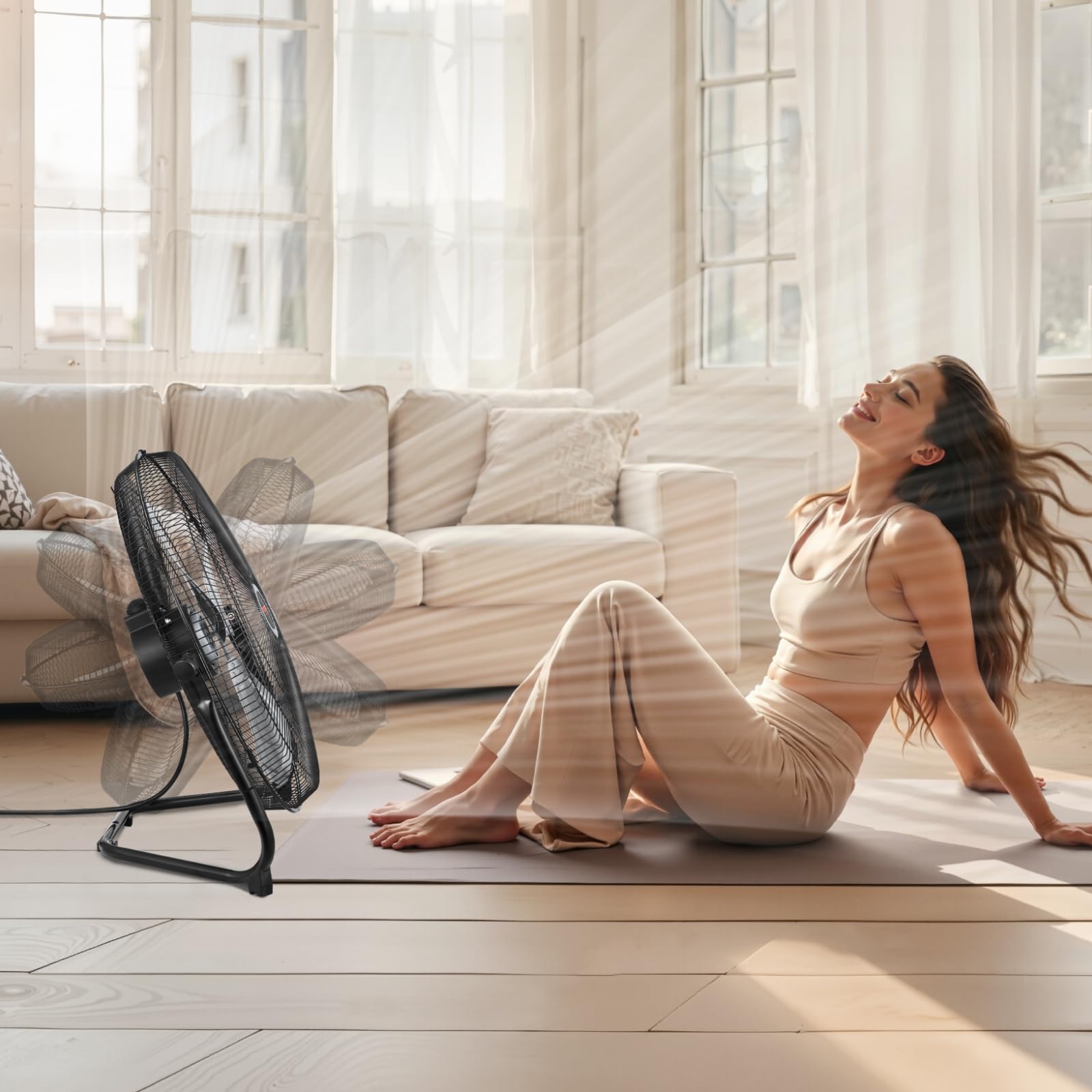 VEVOR Ventilateur de sol, 3 vitesses, ventilateur industriel en métal robuste 508 mm, inclinaison à 360°, vitesse du vent 6,5 m/s, pour maison, bureau, garage, magasin commercial, chambre à coucher