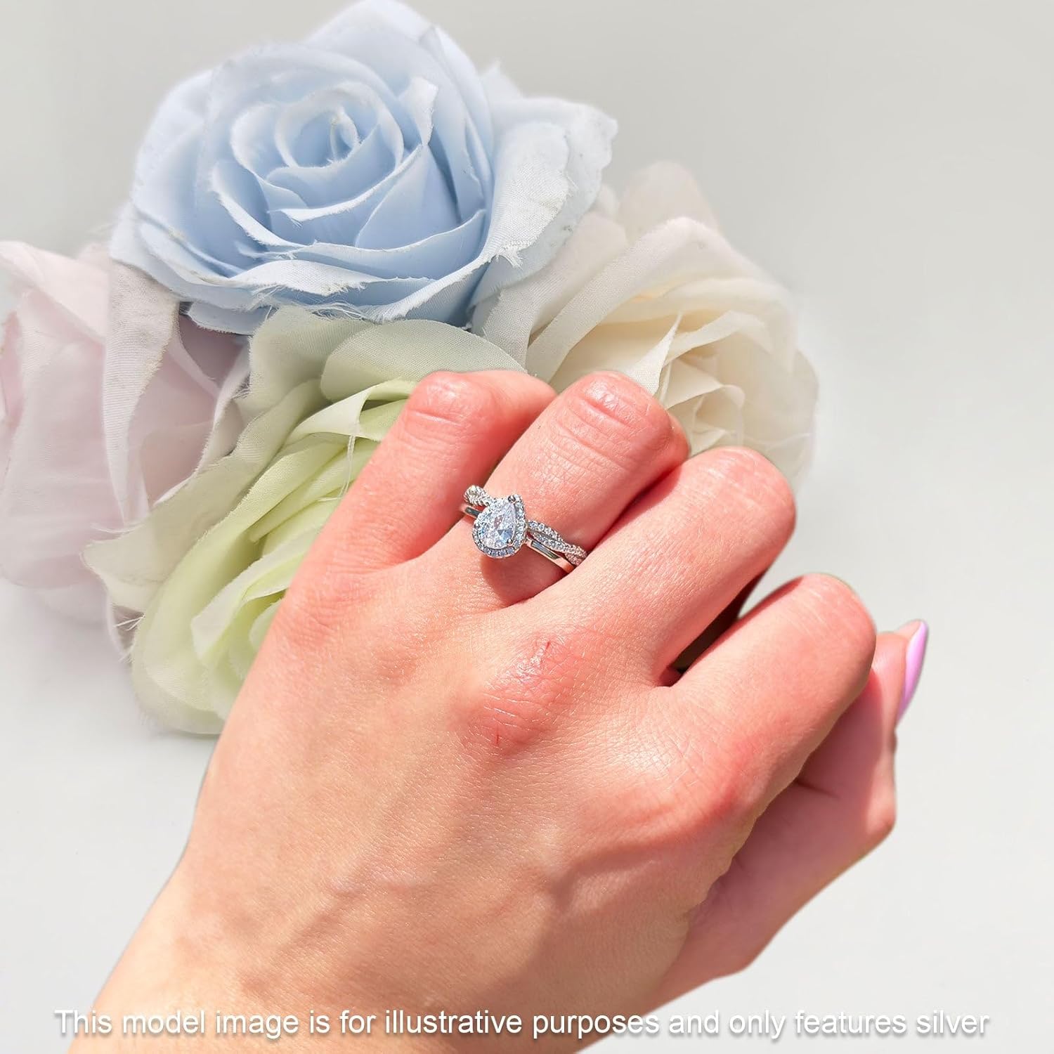 OMRANII Art Deco Two Piece Pear Teardrop Halo Vintage Style Full Eternity Twisted Band Cubic Zirconia Wedding Set Engagement Ring 925 Sterling Silver