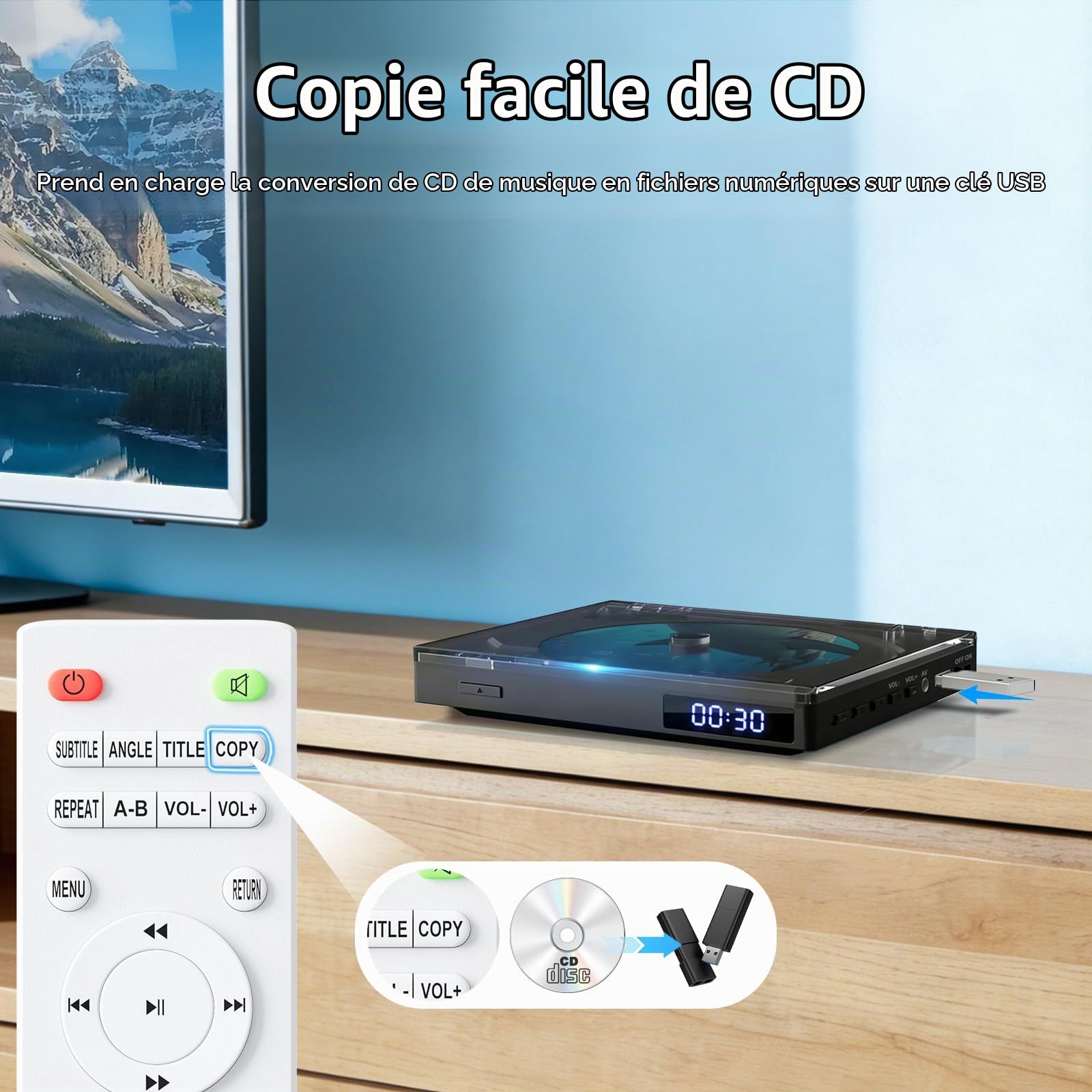 Mini Lecteur DVD HDMI, Petit Lecteur DVD 1080P pour Télévision | Toutes Régions Gratuites, Lecture Mémoire avec HDMI & AV ConnecionTélécommande, Support PAL/NTSC