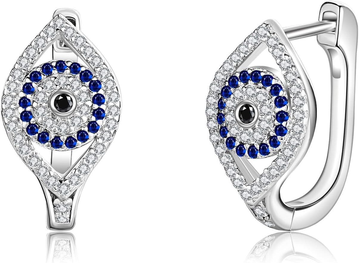 Blue Evil Eye/Celtic/Owl/Moonstone/Paw Print/Cubic Zirconia Hoop Earrings for Women 925 Sterling Silver Women Earrings Jewelry